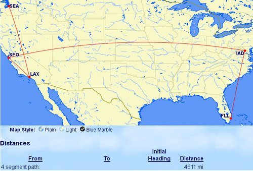 Mileage Run Route to Seattle!